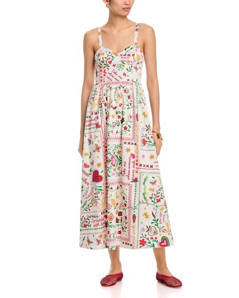 NEW MOON RIVER printed midi dress in off white multi